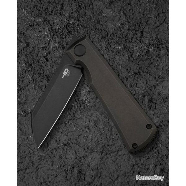 Couteau Bestech Bruv Black Manche Titane Lame Sheepsfoot Acier M390 Frame Lock IKBS Clip BTKT2401B