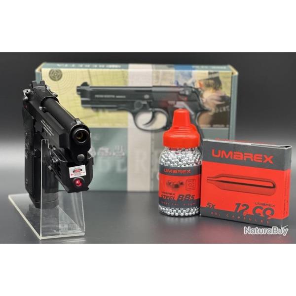 Pack Laser prt  tirer Pistolet Beretta 92 A1- Full Auto version - Calibre 4,5mm  propulsion CO2 (