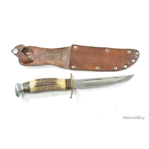 Ancien couteau de chasse droit Herbertz Rostfrei Solingen, ann�es 1950.