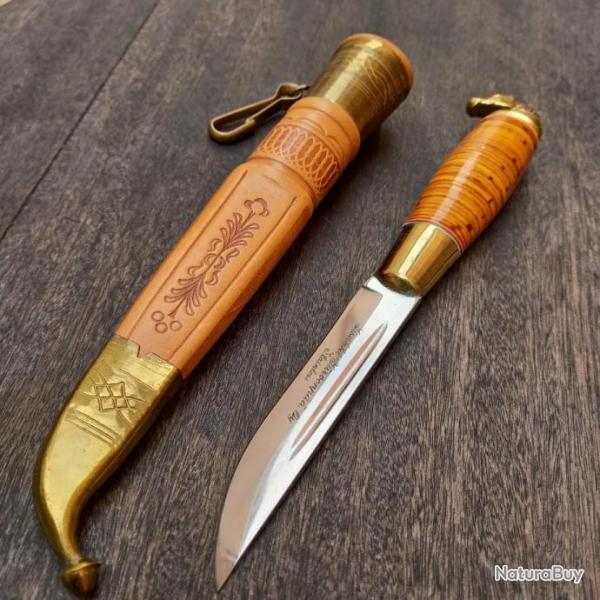 Magnifique Couteau PUUKKO LISAKKI JARVENP�� de KAUHAVA FINLAND Manche en Bois avec Fourreau en cuir