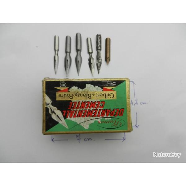 6 plumes � encre et 1 bo�te d�partementale c�ment�e Gilbert & Blany-Poure