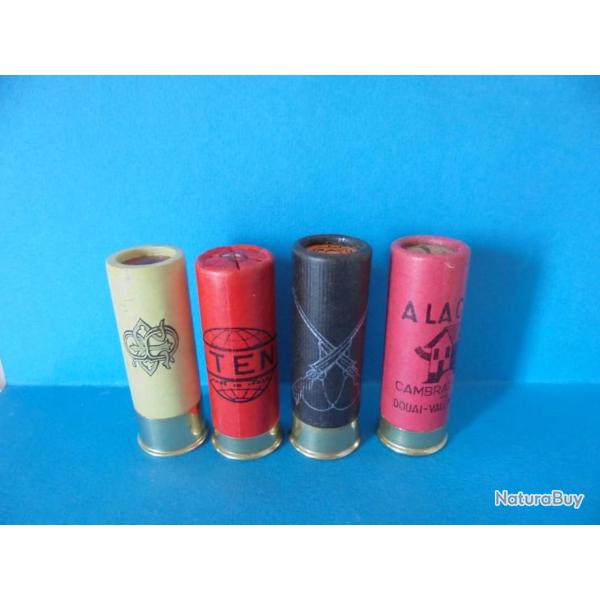 LOT DE 4 CARTOUCHES CAL.12  ANCIENNES  POUR LA COLLECTION N�1