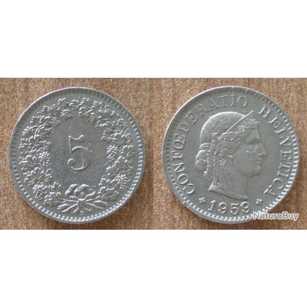 Suisse 5 Rappen 1959 B Bern Piece Centimes Cent Francs Franc
