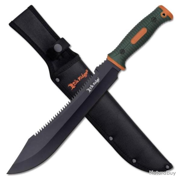 Bowie Machette Survival Elk Ridge Lame Acier Inox Manche Orange/Green ABS Etui Nylon ERFIX001OGN