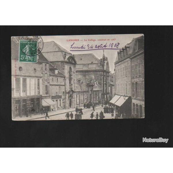 langres le collge construit en 1763 , cpa , carte postale ancienne , commerces confiserie , caf