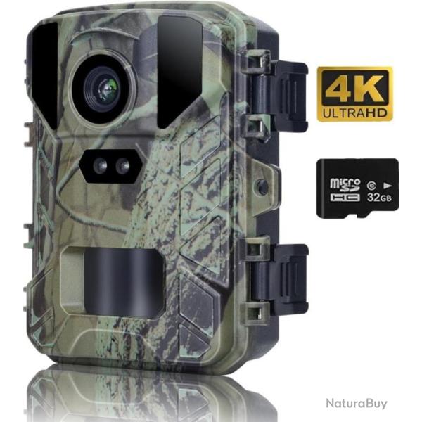 Camera de Chasse 50MP 4K LCD 2,0"Infrarouge Nocturne Pi�ge Photographique �tanche IP65 + carte 32GB