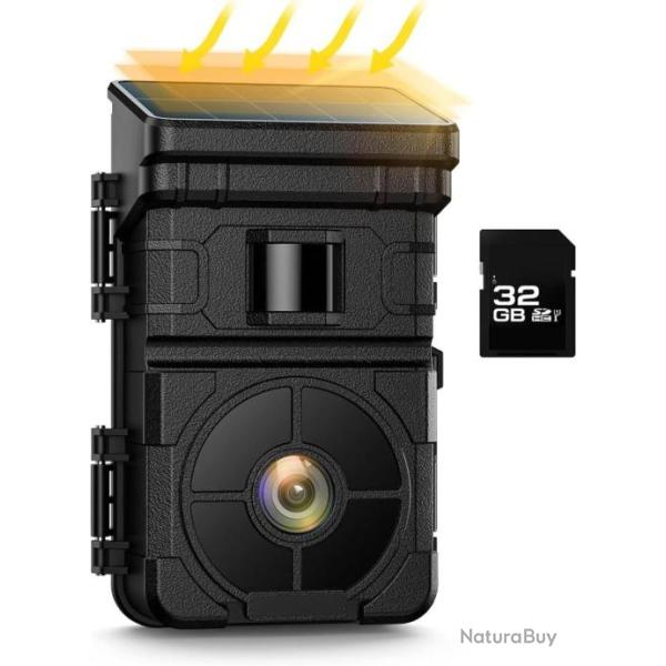 Cam�ra de Chasse Solaire 24 MP 1080P d�tecteur de Mouvement Vision Nocturne Angle 120� �tanche IP66