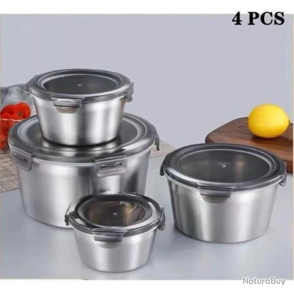 Boite Herm�tique Acier Inox Boite Conservation Alimentaire + Couvercles Lot de 4