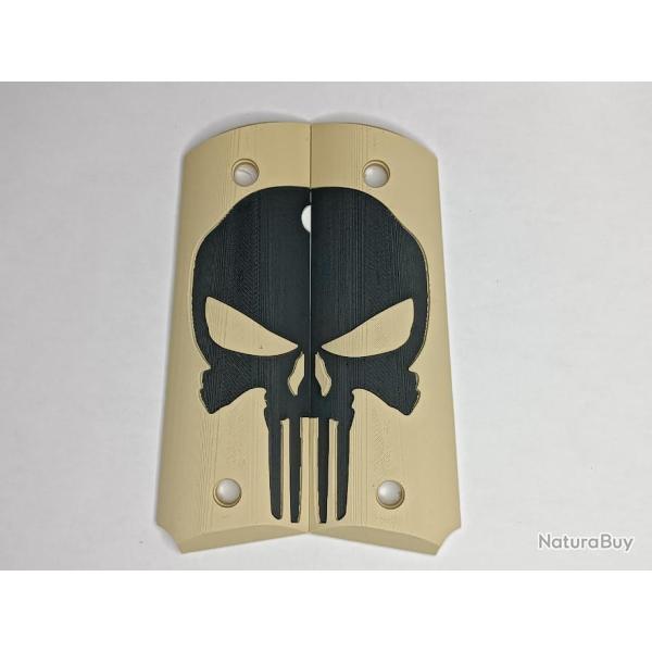 Paire de plaquettes 1911 style Punisher Tan et Noir