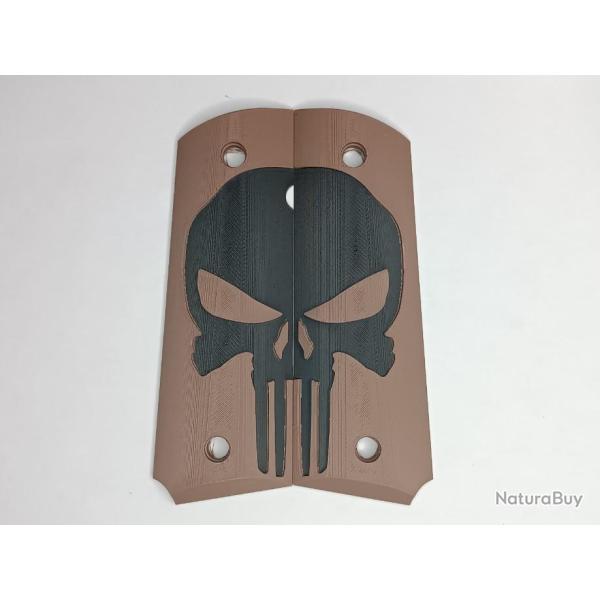 Paire de plaquettes 1911 style Punisher Marron et Noir