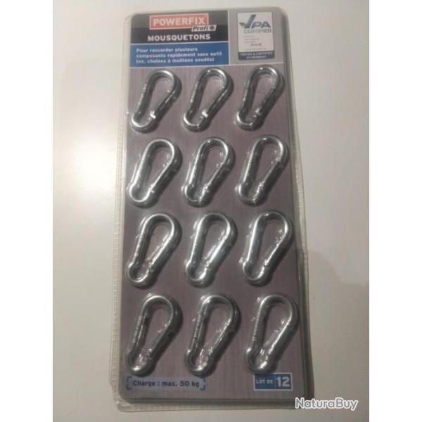 Lot 12 mousquetons - max 50 kg chacun.