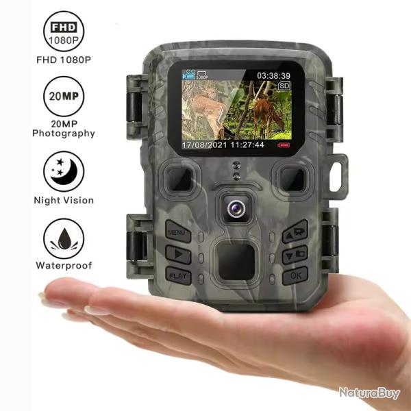CAMRA DE CHASSE INRAROUGE CAMOUFLAGE ULTRA COMPACTE - 10x8cm - 20MP/1080P - LIVRAISON GRATUITE