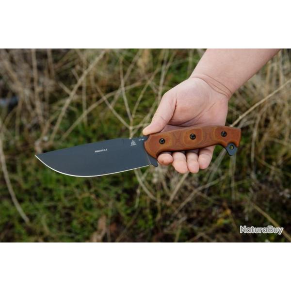 Couteau Tops Armado 6.5 Tan Manche Micarta Lame Acier Carbone 1095 Etui Kydex Made USA TPARM01