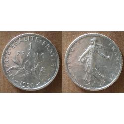 France 1 Franc 1920 Semeuse par Roty Piece Argent Francs
