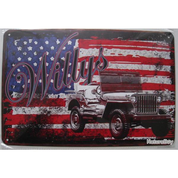 PLAQUE AUTO USA - JEEP WILLYS OVERLAND 20X15 - R�f.33