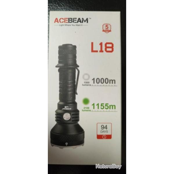 Acebeam L18 , lampe torche tactique/chasse , port�e 1000 M , 1500 Lumens / 21700 ou 18650