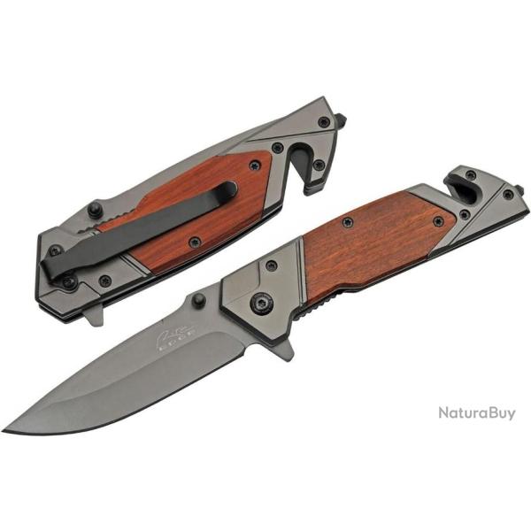 Couteau de Secours Rite Edge A/O Lame Inox Manche Bois Brise Vitres Coupe Ceintures CN300529