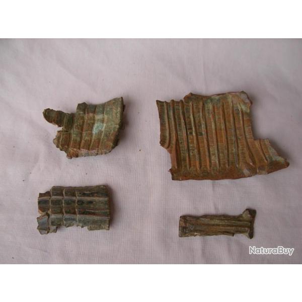 WW1/2 FRANCE LOT DE 4 �CLATS EN CUIVRE RELIQUE DE COMBATS WW1/WW2