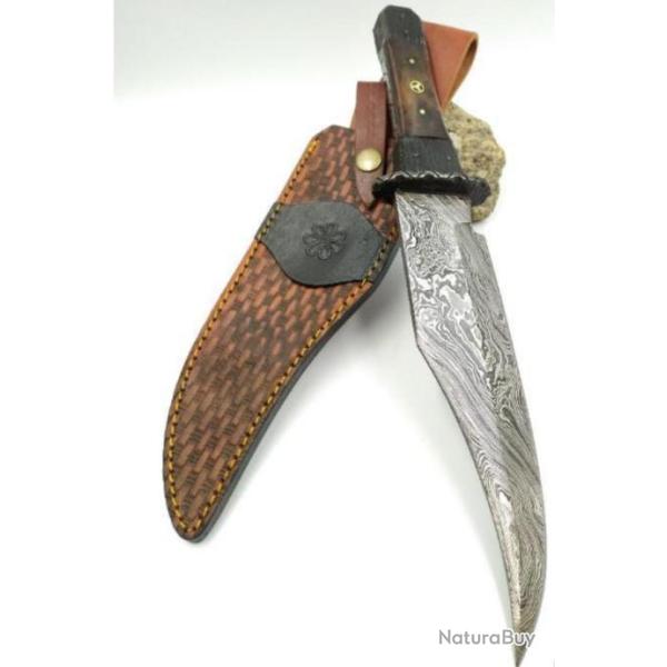 COUTEAU BOWIE DAMAS 25 CM 256 COUCHES MANCHE OS ET ACIER