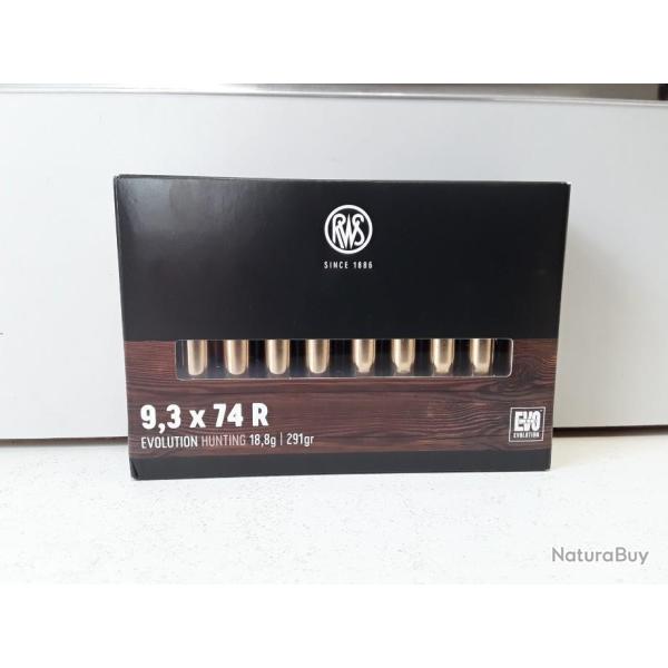 7052 BOITE DE 20 BALLES RWS EVOLUTION HUNTING CAL 9,3X74R 291GRAINS NEUF