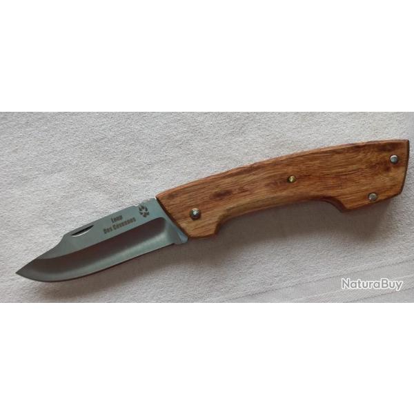 Loup des C�vennes - Couteau Artisanal - Vieux bois de Mimosa de Provence (rare et tr�s joli bois)