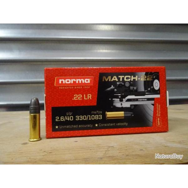 50 cartouches 22LR 40gr MATCH .22 de chez NORMA