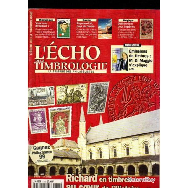 l'�cho de la timbrologie 1718 d'avril 1999, oblit�rations pour imprim�s , au nom de la foi, blasons