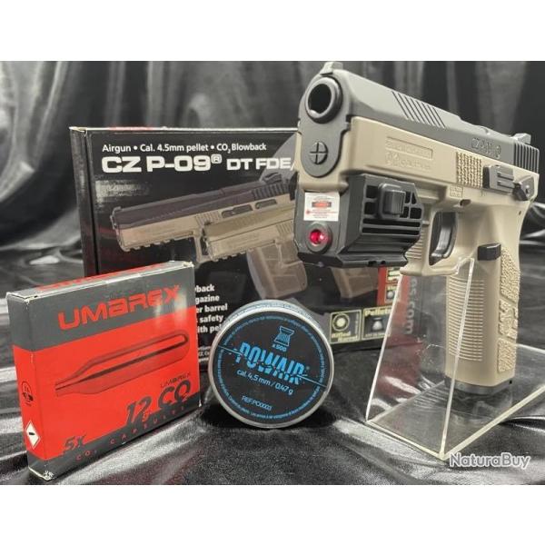 Pack Laser pr�t � tirer- Pistolet CZ P-09 Plombs- "Couleur Noir/Tan"- Blowback - Plombs ou BB's