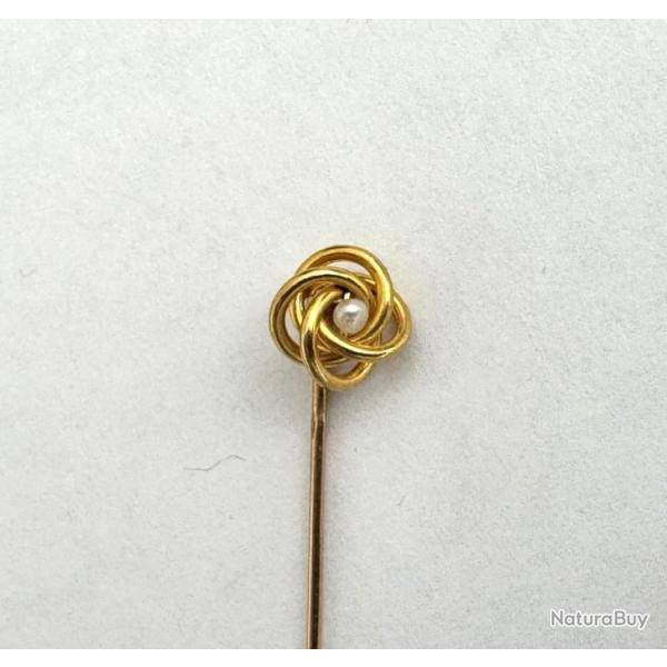 Epingle � cravate en or massif 18 carats - D�but XX�me - Broche - perle