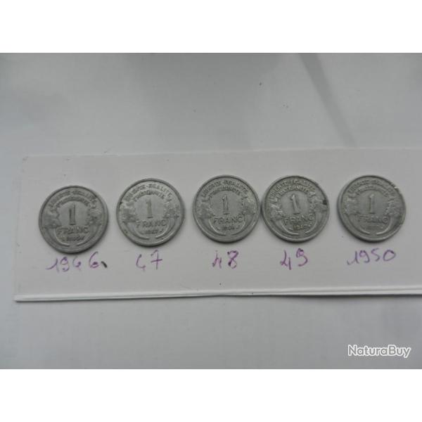 5 pi�ces anciennes pi�ces de 1 francs 1946 � 1950