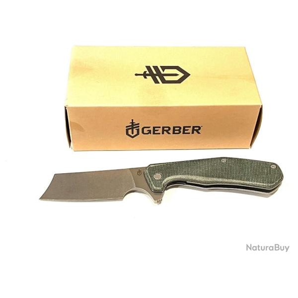 Couteau Gerber Asada Green Lame Acier 7Cr17MoV Manche Micarta Framelock Clip G1812