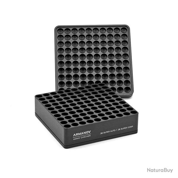 Armanov GB Case Gauge Box 100 pochettes avec couvercle rabattable, NOIR, calibre : .45ACP pour MTM