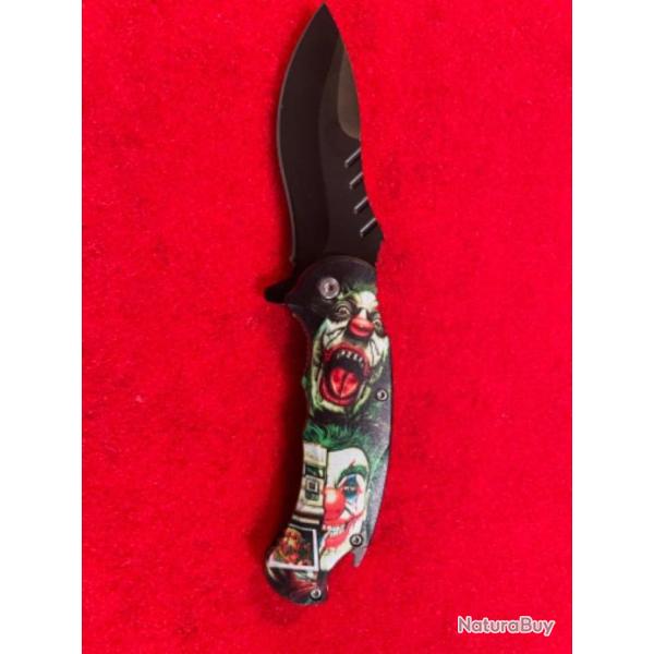 COUTEAU : OUVERTURE ET FERMETURE D'UNE MAIN, MOTIFS : CLOWN.