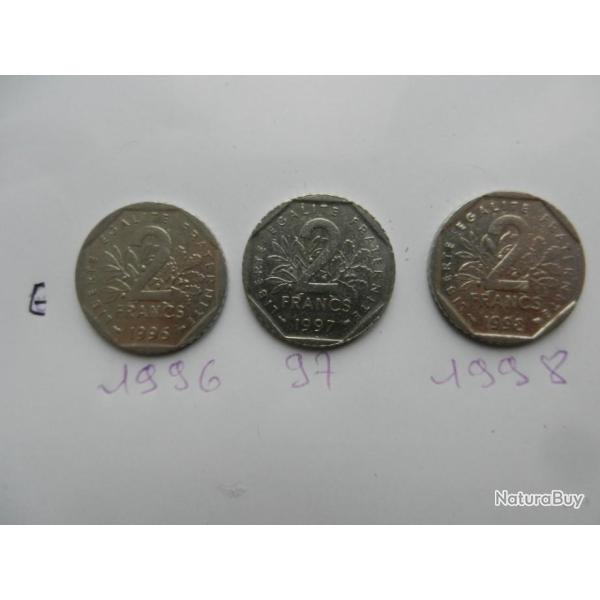 3 anciennes pi�ces 2 francs 1996 � 1998