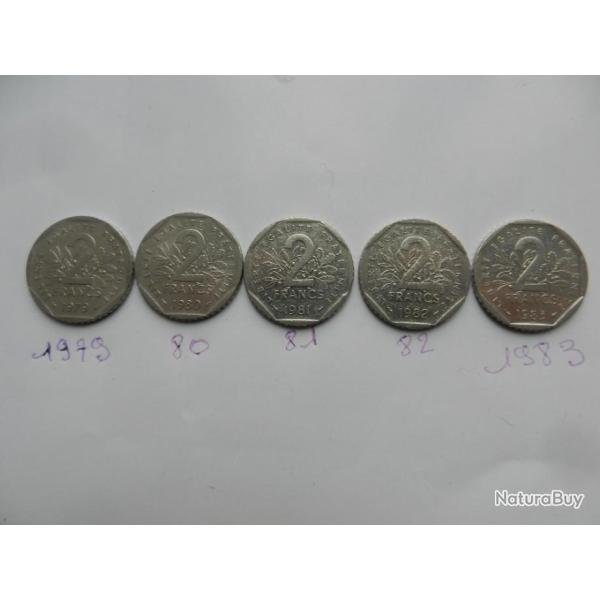 5 anciennes pi�ces de 2 francs 1979 � 1983