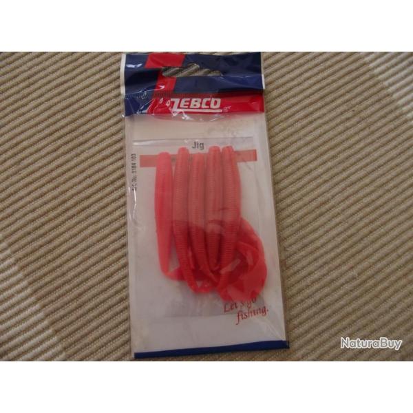 1� SANS ENCHERES !!! Lot de 5 leurres souples Jig rouge de 90mm marque ZEBCO en pochette NEUFS