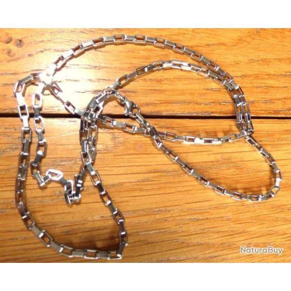 SUPERBE CHA�NE EN ACIER A MAILLONS RECTANGULAIRES - 70CM ENVIRON POUR PENDENTIF CHASSE- etc -