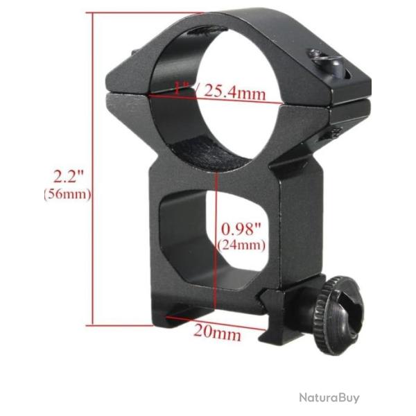 Anneaux de montage 25, 4mm pour lunette de tir