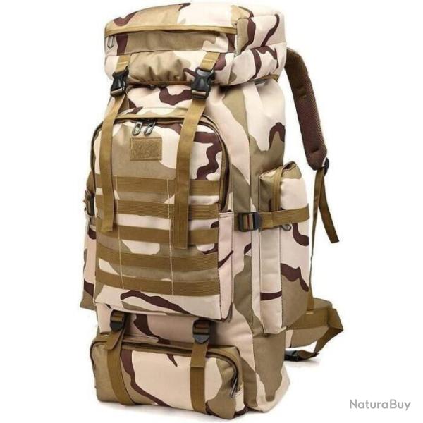 Grand Sac � dos 80L style militaire tactique Camping Randonn�e Trekking Camouflage beige