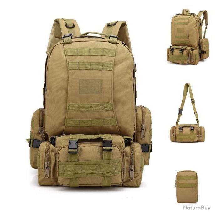 Sac à Dos Tactique Militaire 45L Imperméable | Système MOLLE, Résistant - Pour Randonnée, Trekking, Airsoft, Survie