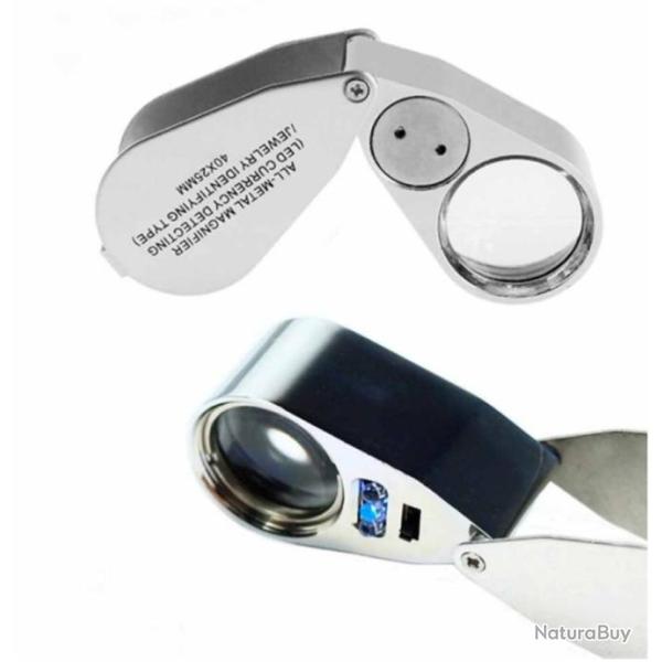 Mini Loupe pliable 40x clairante LED Mtallique