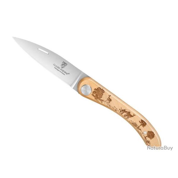 COUTEAU DOZORME CAPUCIN BUIS SCENE DE CHASSE 12,5CM INOX