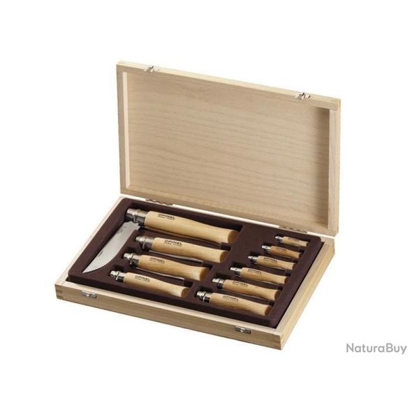 COFFRET BOIS 10 OPINEL INOX