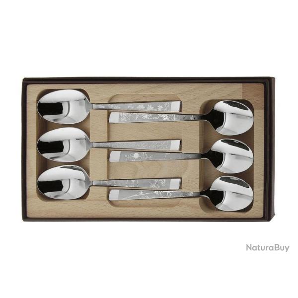 COFFRET 6 CUILLERS A CAFE INOX DECOR NATURA
