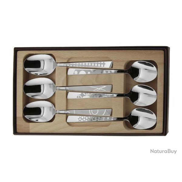 COFFRET 6 CUILLERS A CAFE INOX DECOR MAISON