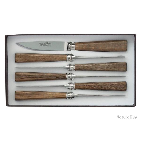 COFFRET 6 COUTEAUX STEAK INOX CHENE