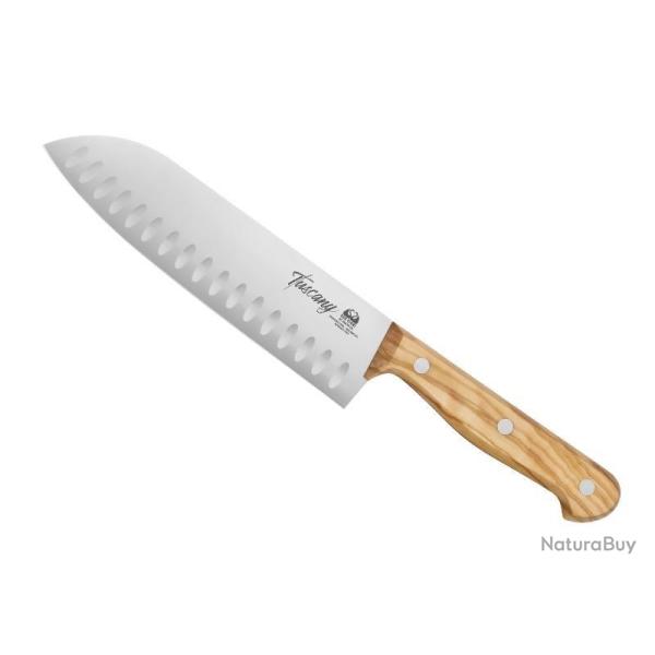 COUTEAU SANTOKU DUE CIGNI TUSCANY 18CM ALVEOLE OLIVIER