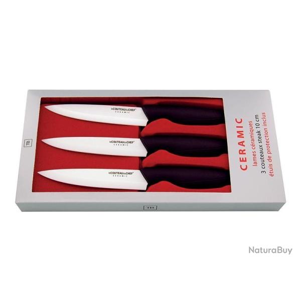 COFFRET 3 COUTEAUX STEAK 10CM CERAMIQUE BLANCHE