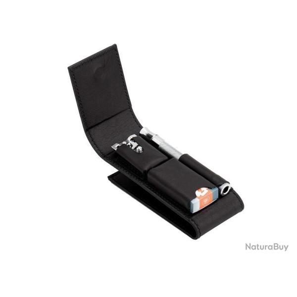 RASOIR DE VOYAGE MERKUR TROUSSE CUIR NOIR