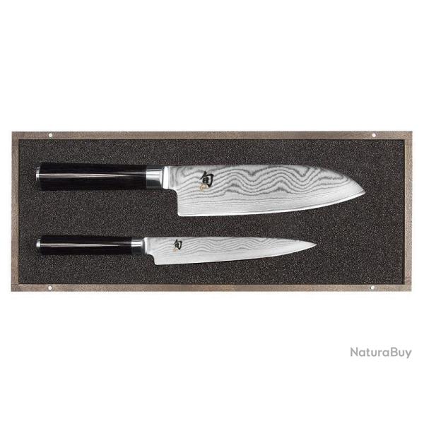 SET 2 COUTEAUX KAI SHUN DAMAS INOX EN COFFRET BOIS